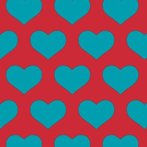 Classic Heart Pattern in Teal & Red Colors