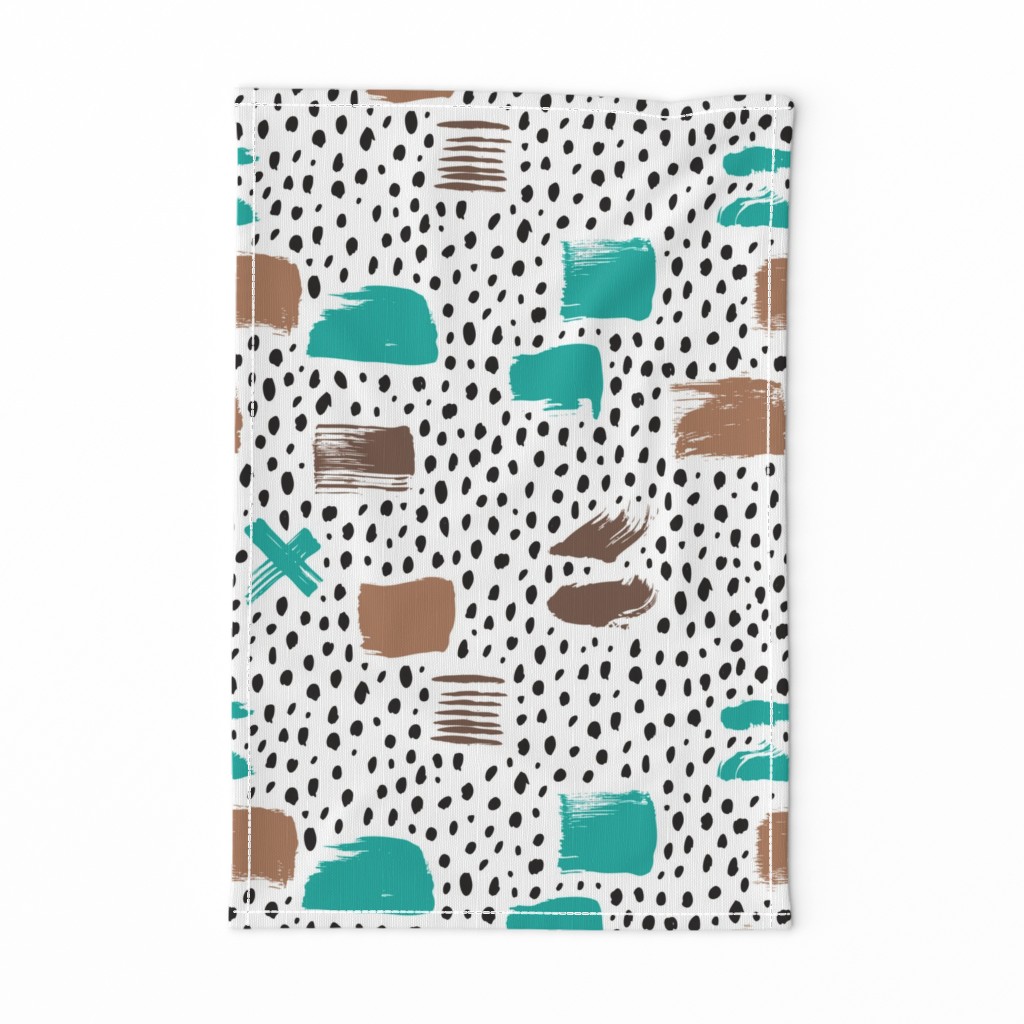 Strokes dots cross and spots raw abstract brush strokes memphis scandinavian style multi color teal taupe