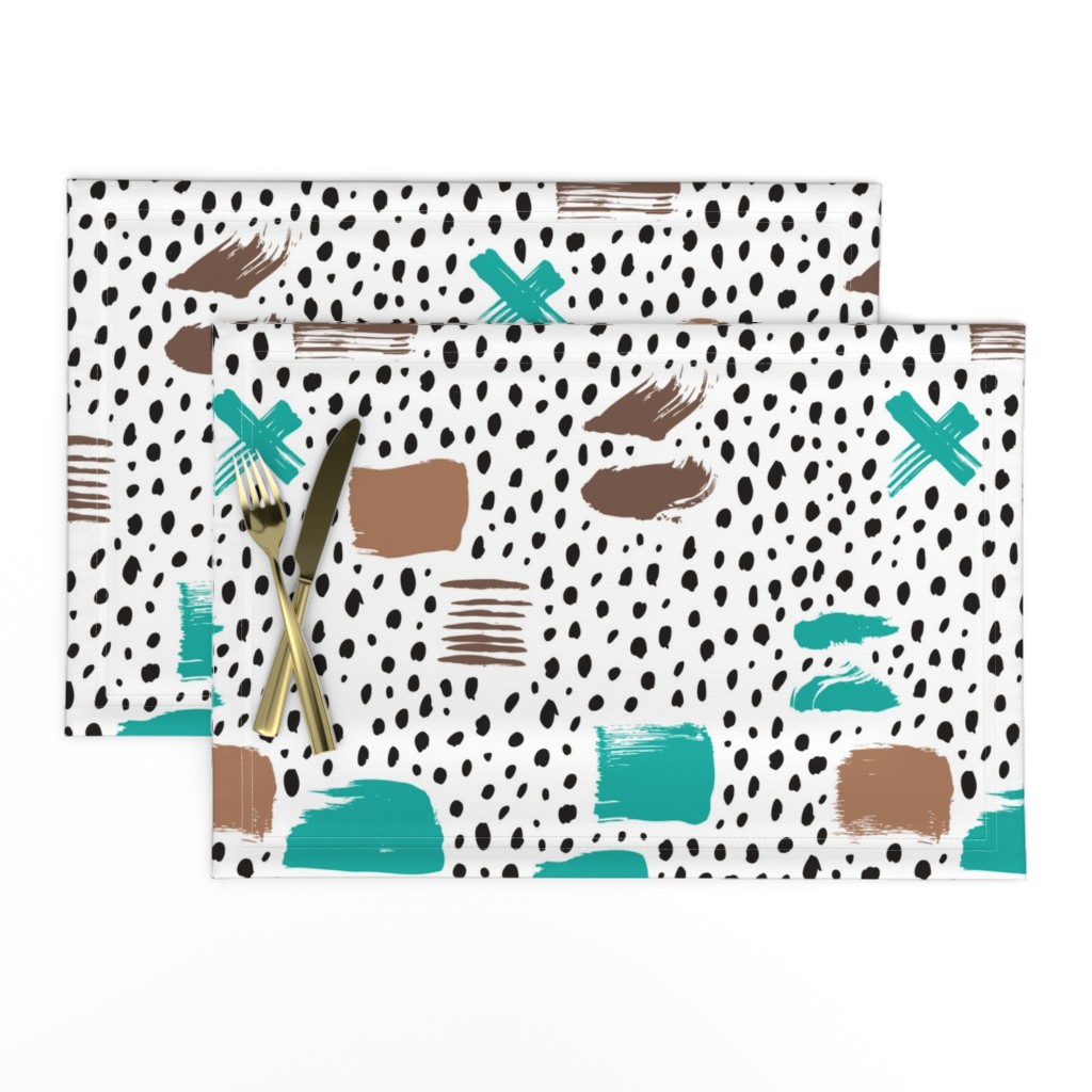 Strokes dots cross and spots raw abstract brush strokes memphis scandinavian style multi color teal taupe