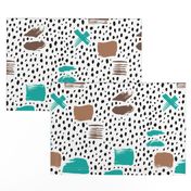 Strokes dots cross and spots raw abstract brush strokes memphis scandinavian style multi color teal taupe