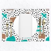 Strokes dots cross and spots raw abstract brush strokes memphis scandinavian style multi color teal taupe