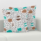 Strokes dots cross and spots raw abstract brush strokes memphis scandinavian style multi color teal taupe