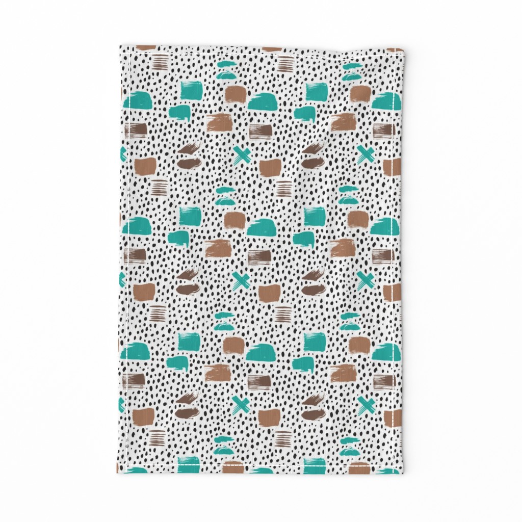 Strokes dots cross and spots raw abstract brush strokes memphis scandinavian style multi color teal taupe SMALL
