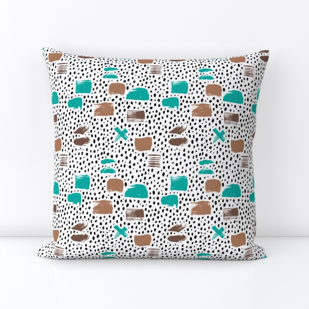 Strokes dots cross and spots raw abstract brush strokes memphis scandinavian style multi color teal taupe SMALL