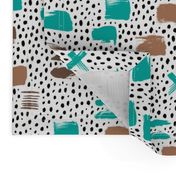 Strokes dots cross and spots raw abstract brush strokes memphis scandinavian style multi color teal taupe SMALL