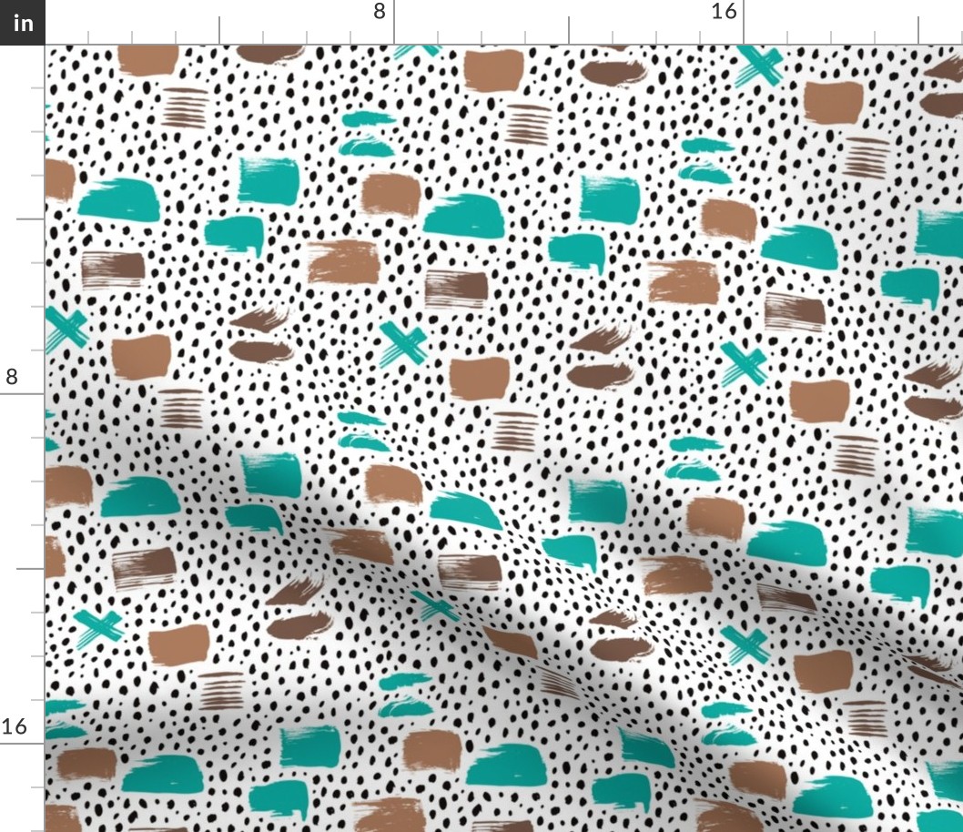 Strokes dots cross and spots raw abstract brush strokes memphis scandinavian style multi color teal taupe SMALL