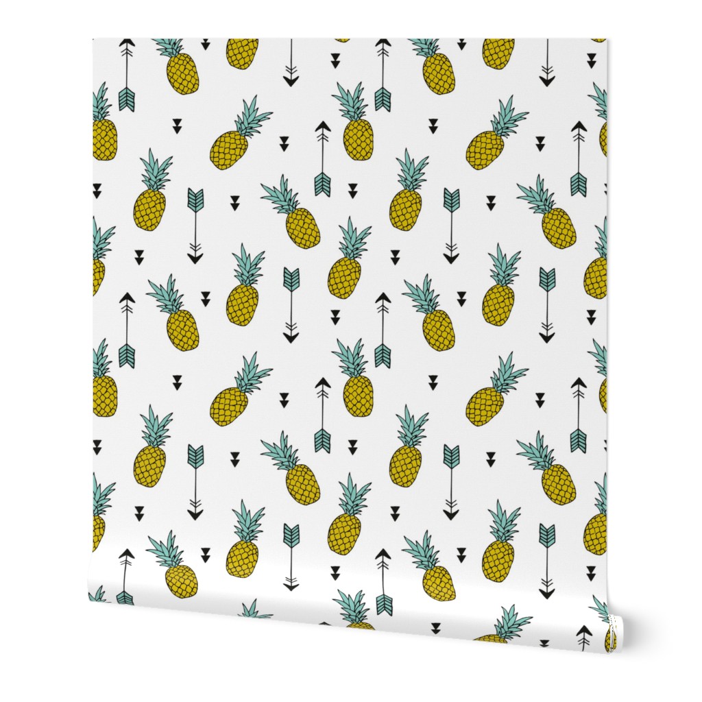 Tropical indian summer pineapple fruit geometric arrows yellow green gender neutral