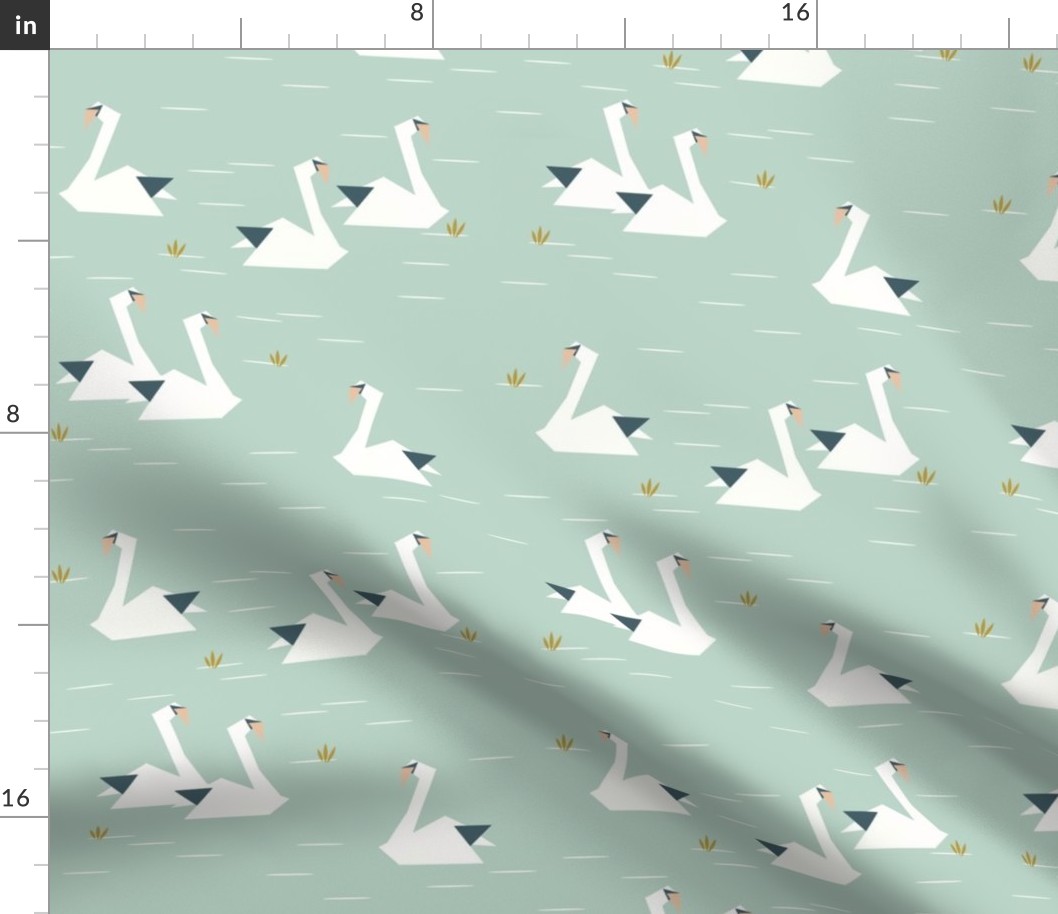 swans - geometric origami swans lake pond mint 