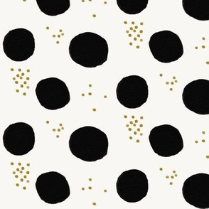 Watercolor dots - large dots black and white mustard monochrome dotty dots