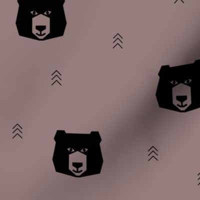 Bear head - geometric bear black on mauve 