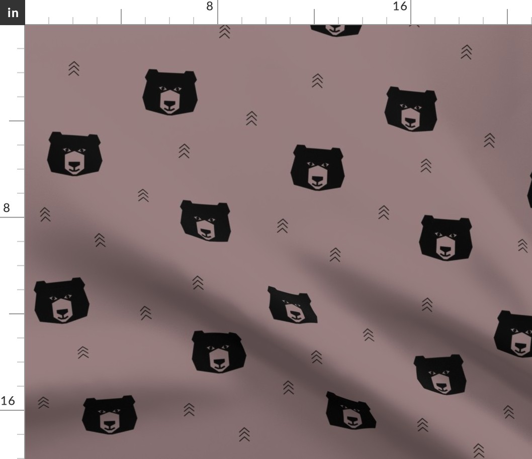 Bear head - geometric bear black on mauve 