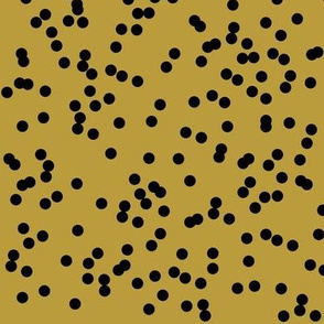 small dots, confetti dots, scattered dots- black on mustard