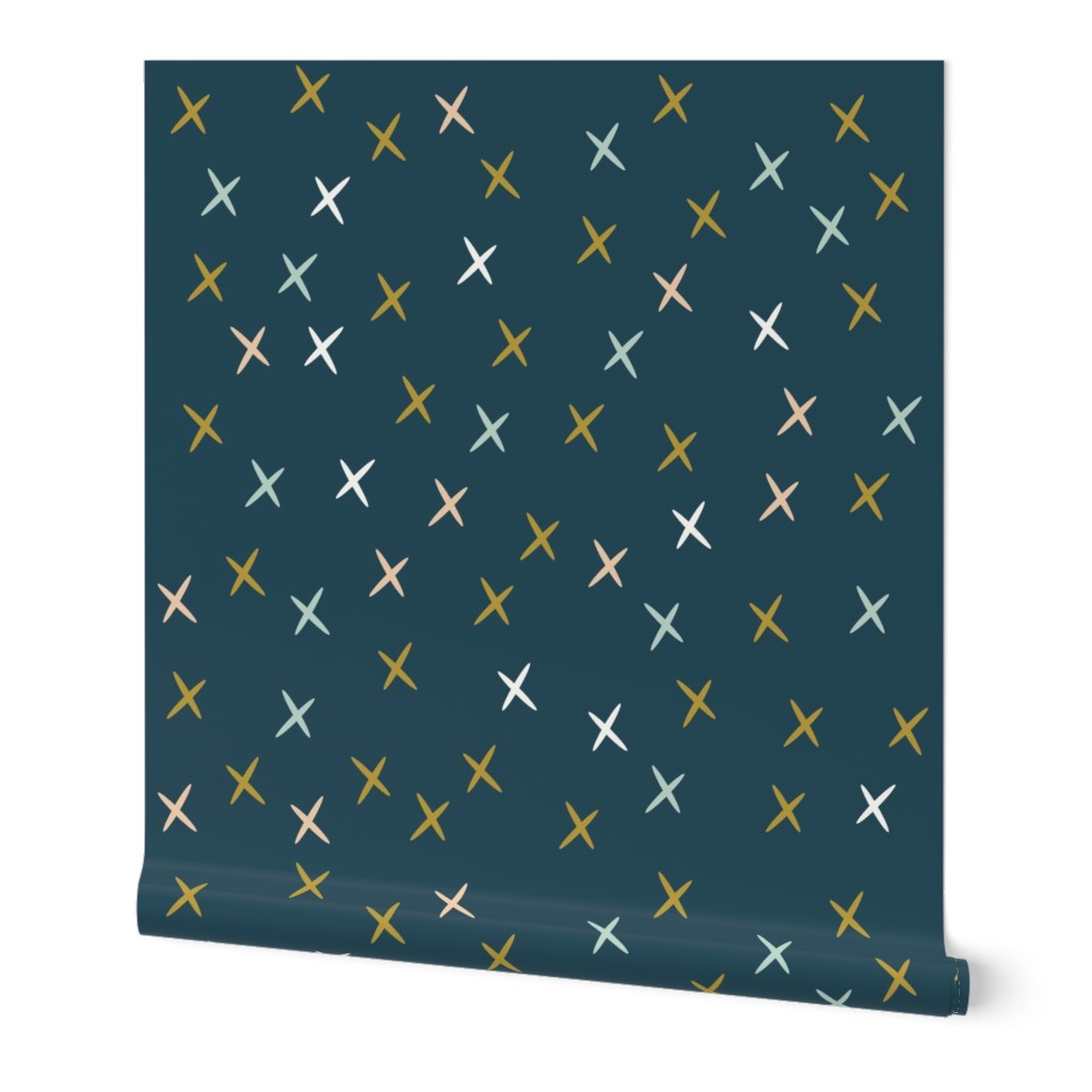 Stars tiny crosses - navy blue