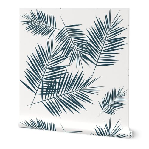 palm leaves - navy blue on white palm Wallpaper | Spoonflower