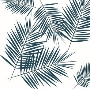palm leaves - navy blue on white palm leaf tropical 