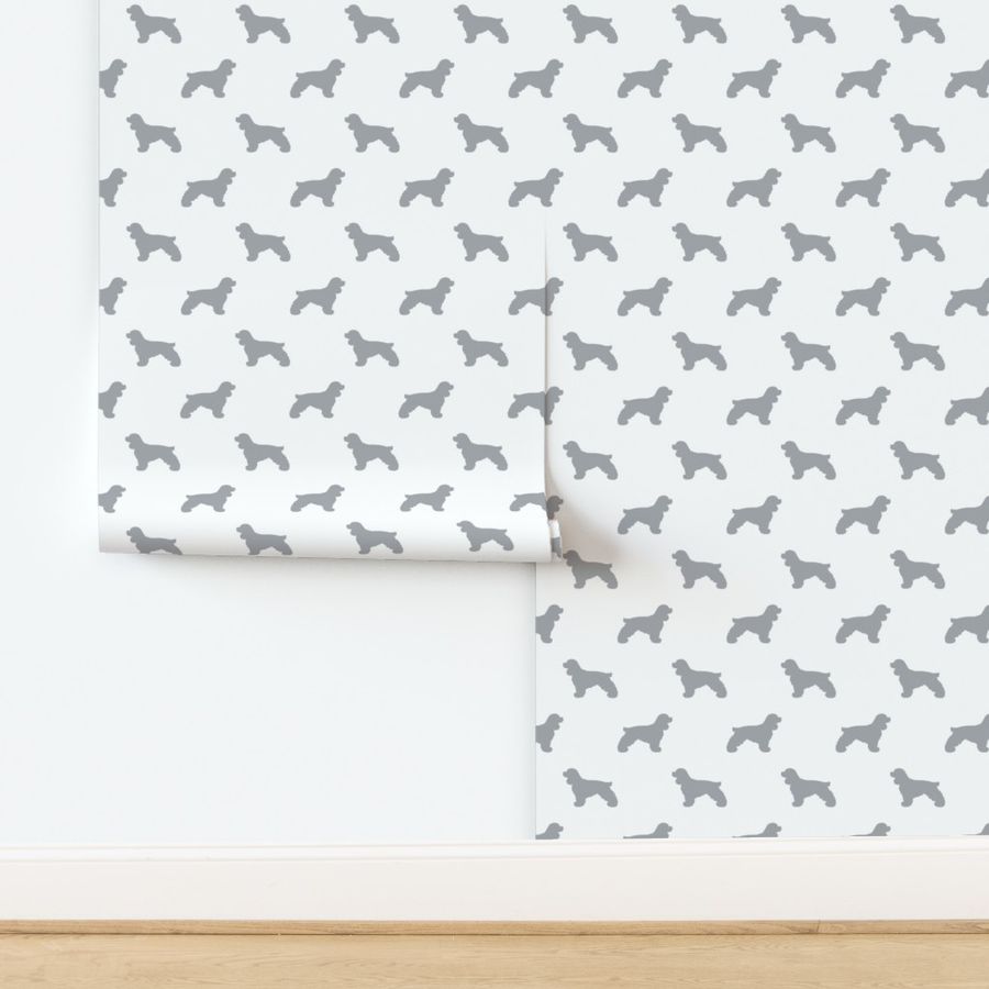 Cocker Spaniel silhouette fabric dog breeds white and grey