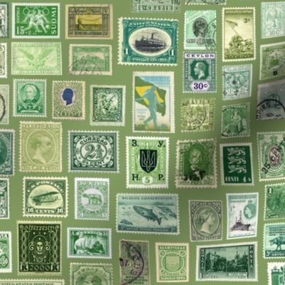 green stamp collection: international stamps on vintage green