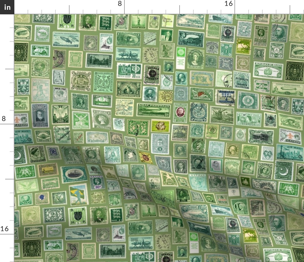 green stamp collection: international stamps on vintage green