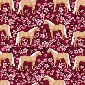 Palomino Horse fabric horses cherry blossom florals ruby