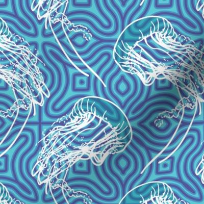 Blue Jellyfish Elegance: Serene Aquatic Abstract in Cool Tones