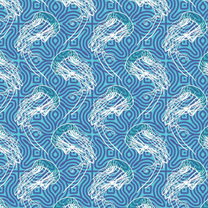 Blue Jellyfish Elegance: Serene Aquatic Abstract in Cool Tones