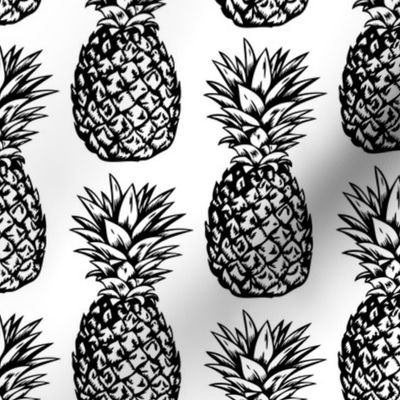 Classic Pineapples / Black on White Background / Large Scale