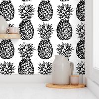 Classic Pineapples / Black on White Background / Large Scale