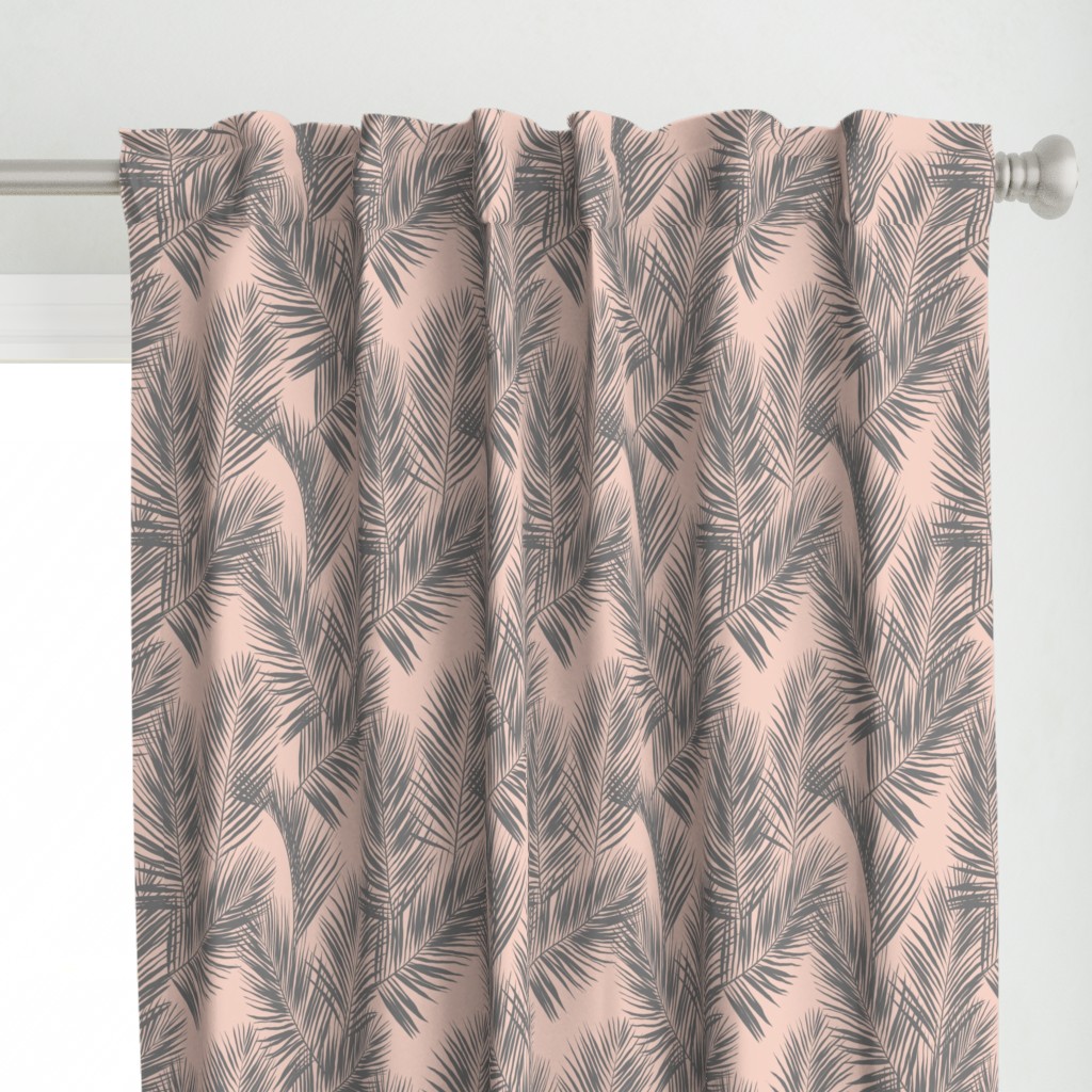 palm leaves - gray on blush, small. silhuettes tropical forest grey gray blush light pink hot summer palm plant tree leaves fabric wallpaper giftwrap