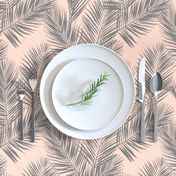 palm leaves - gray on blush, small. silhuettes tropical forest grey gray blush light pink hot summer palm plant tree leaves fabric wallpaper giftwrap