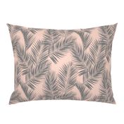 palm leaves - gray on blush, small. silhuettes tropical forest grey gray blush light pink hot summer palm plant tree leaves fabric wallpaper giftwrap