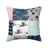 Patchwork Deer - Navy, Coral And Mint - Rotated