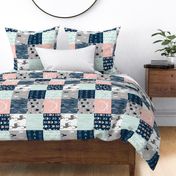 Patchwork Deer - Navy, Coral And Mint - Rotated