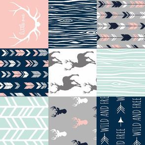 Patchwork Deer - Navy, Coral And Mint - Rotated
