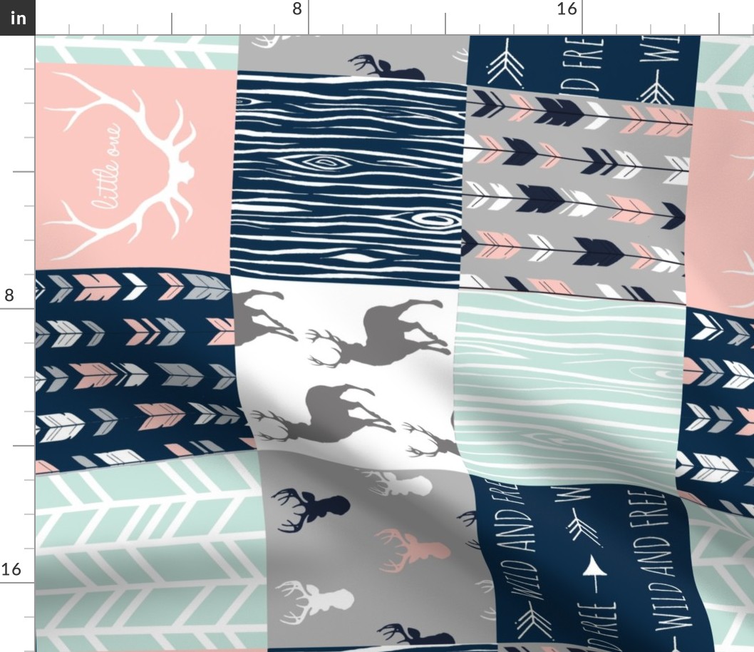 Patchwork Deer - Navy, Coral And Mint - Rotated