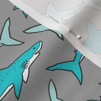 Sharks Shark Aqua Blue on Grey