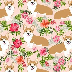 corgi hawaiian fabric tropical palms print fabric dogs fabric 