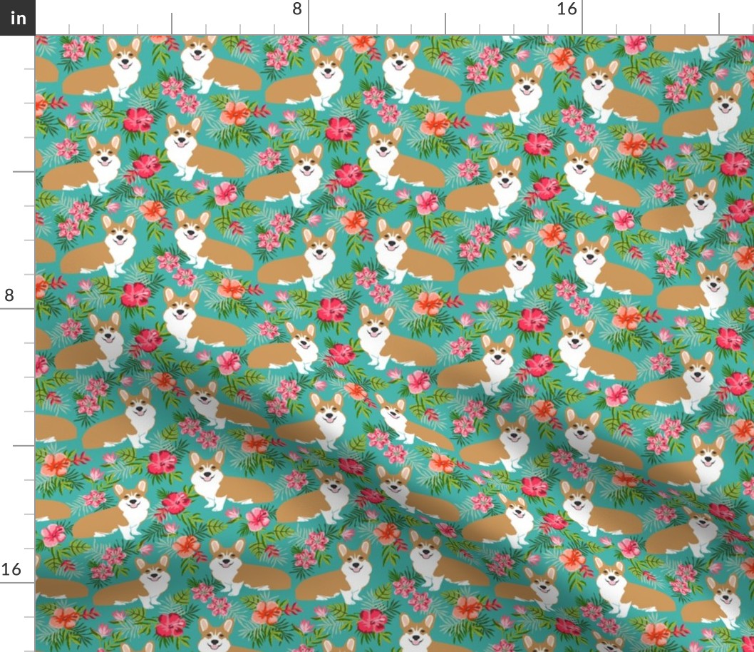 corgi hawaiian fabric tropical palms print fabric dogs fabric 