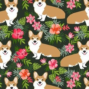 corgi hawaiian fabric tropical palms print fabric dogs fabric 