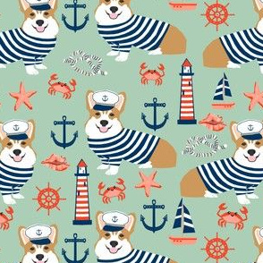 corgi nautical summer fabric sailor sailboat fabric corgis dog fabric