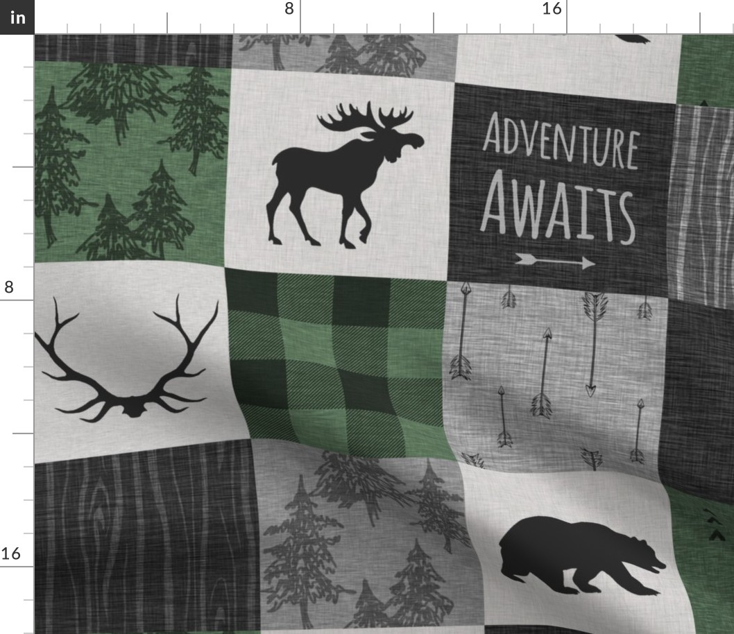 Adventure Awaits Quilt- Pine Green, Black, And Grey