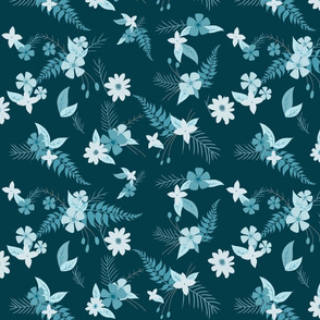 Blooms in Teal Shades - night Blooms - BoHo floral