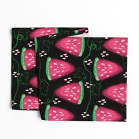 Watercolor pieces of watermelon on black