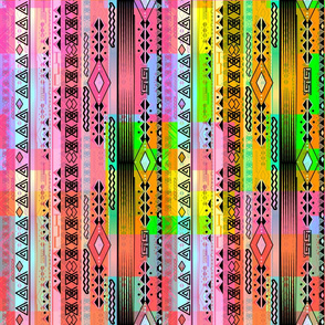 Abstract striped ethnic pattern pink rainbow