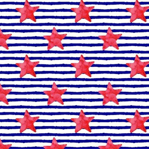 red watercolor star on stripes