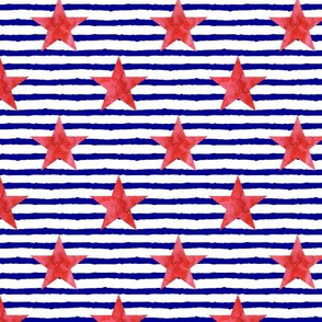 watercolor star on blue stripes