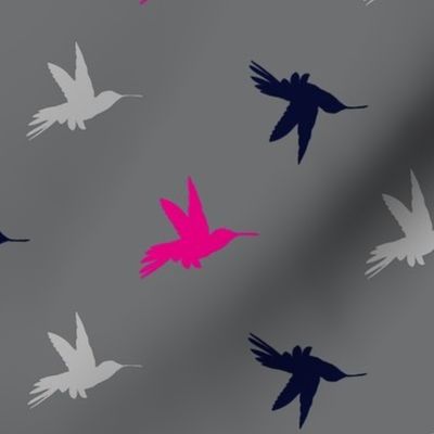 Hummingbirds- Fuchsia, Navy and Grey - multi direction