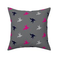 Hummingbirds- Fuchsia, Navy and Grey - multi direction