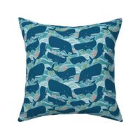 Aquatic Life - Nautical Ocean Whales Blue