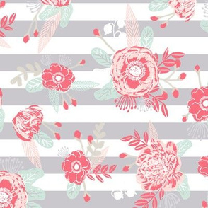 florals nursery fabric pink and grey fabric