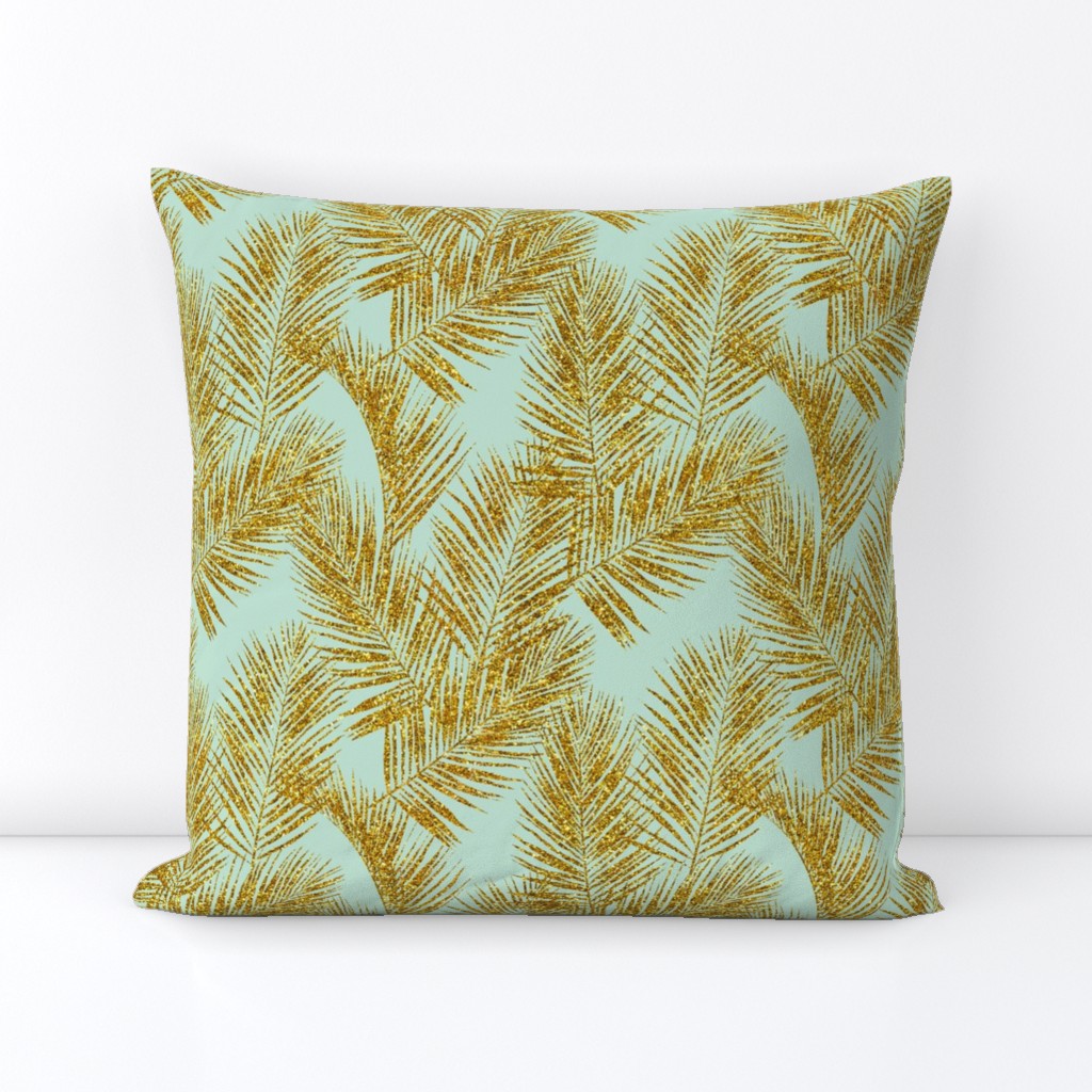 gold glitter palm leaves - mint, mini